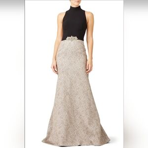 80%off!Theia Couture black tie jacquard brocade trumpet mermaid dress 10 12